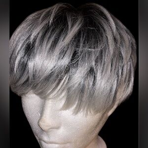 Gray and black Short hair shaggy wig